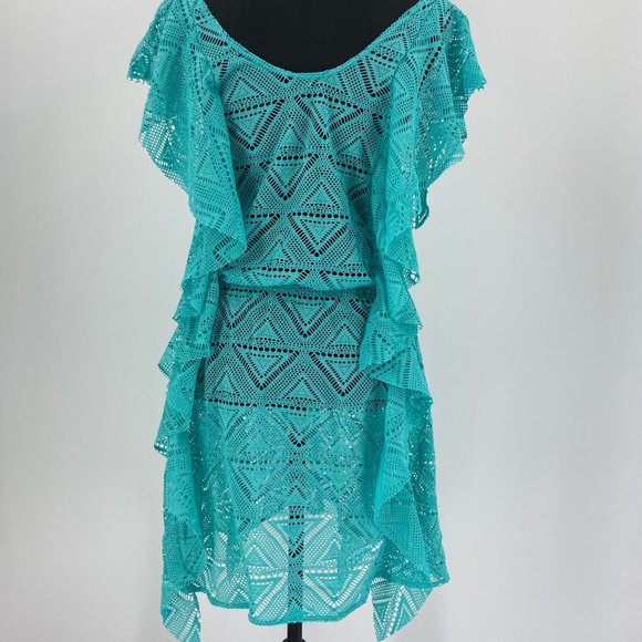 Crochet Swimsuit Cover Up Beach Dress Teal S/M - Picture 6 of 6